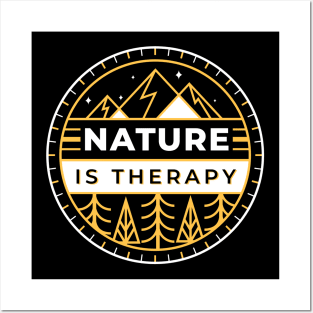 Nature Is Therapy Forest Mountain Logo Posters and Art